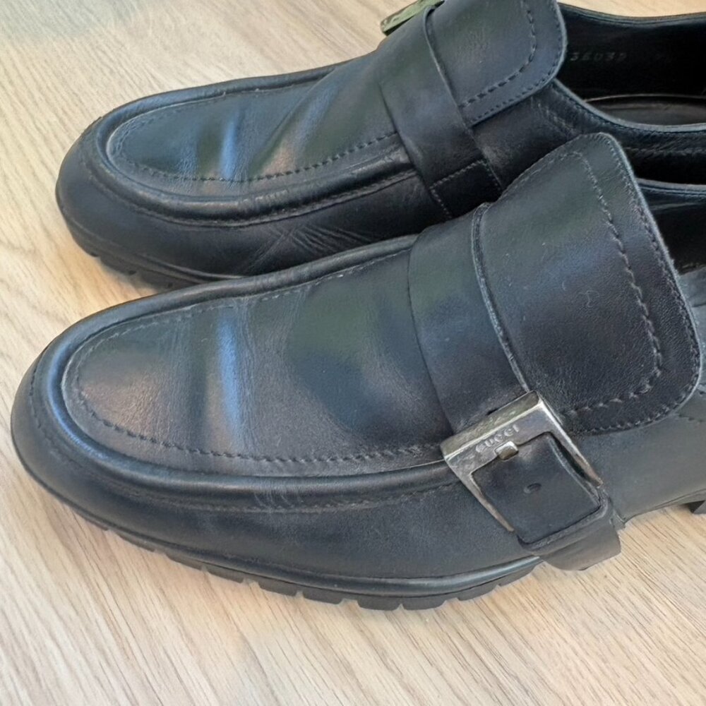 Gucci Loafers Buckle heel Size 7.5 Leather Black Mens - Picture 4 of 11